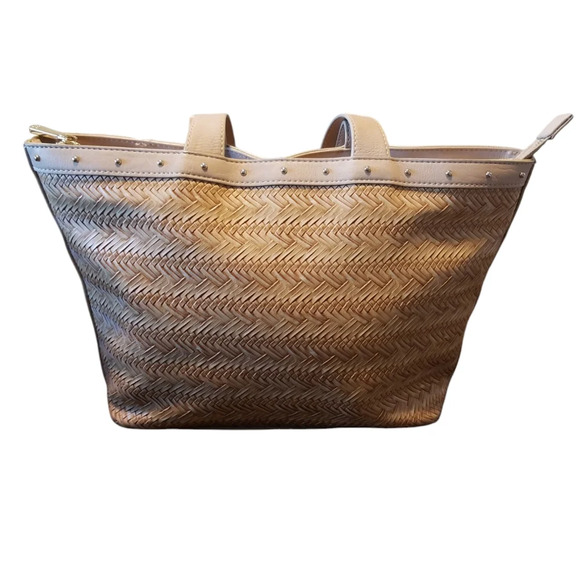 C Brand Handbags - C Brand Tan Woven Style Leather Studded Purse